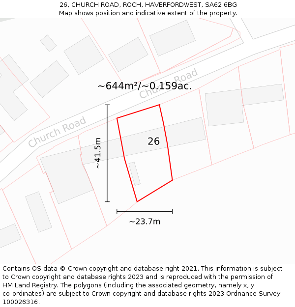 26, CHURCH ROAD, ROCH, HAVERFORDWEST, SA62 6BG: Plot and title map