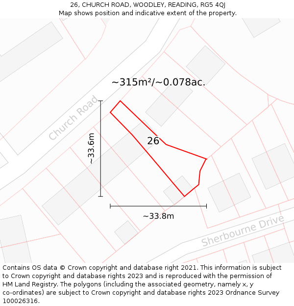 26, CHURCH ROAD, WOODLEY, READING, RG5 4QJ: Plot and title map