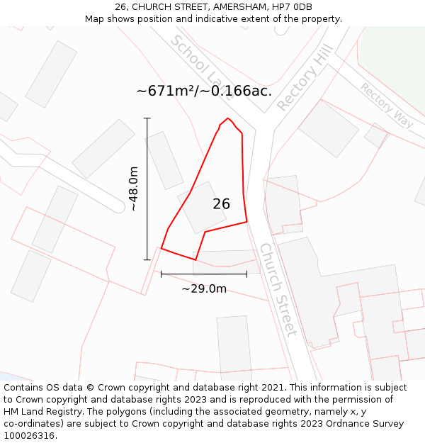 26, CHURCH STREET, AMERSHAM, HP7 0DB: Plot and title map