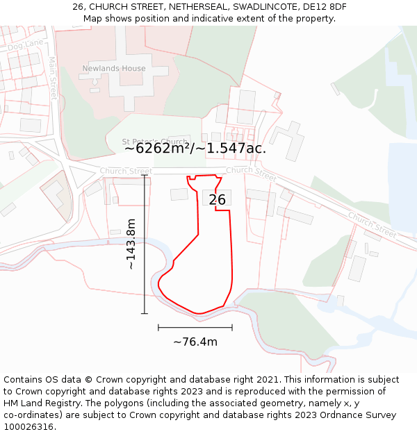 26, CHURCH STREET, NETHERSEAL, SWADLINCOTE, DE12 8DF: Plot and title map