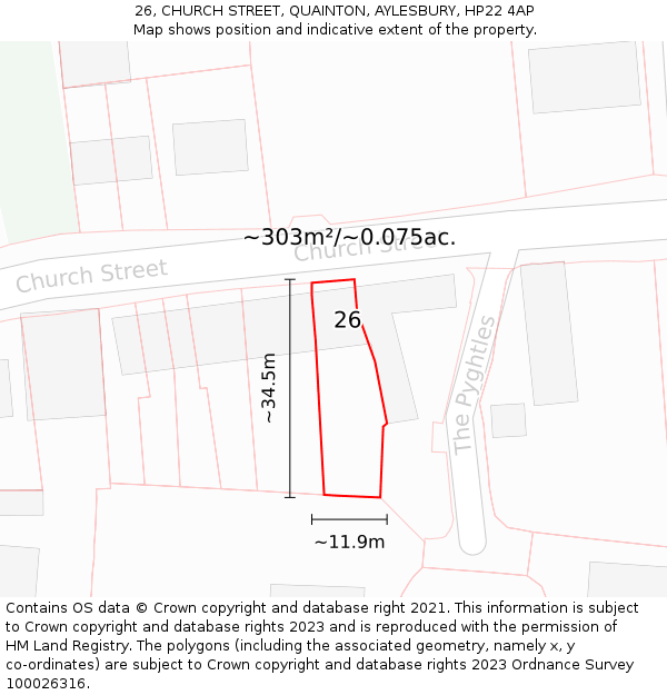 26, CHURCH STREET, QUAINTON, AYLESBURY, HP22 4AP: Plot and title map