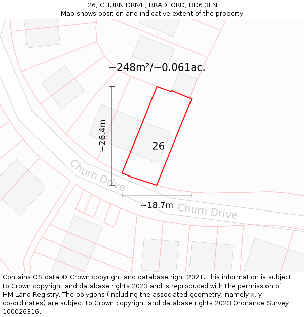 26, CHURN DRIVE, BRADFORD, BD6 3LN: Plot and title map