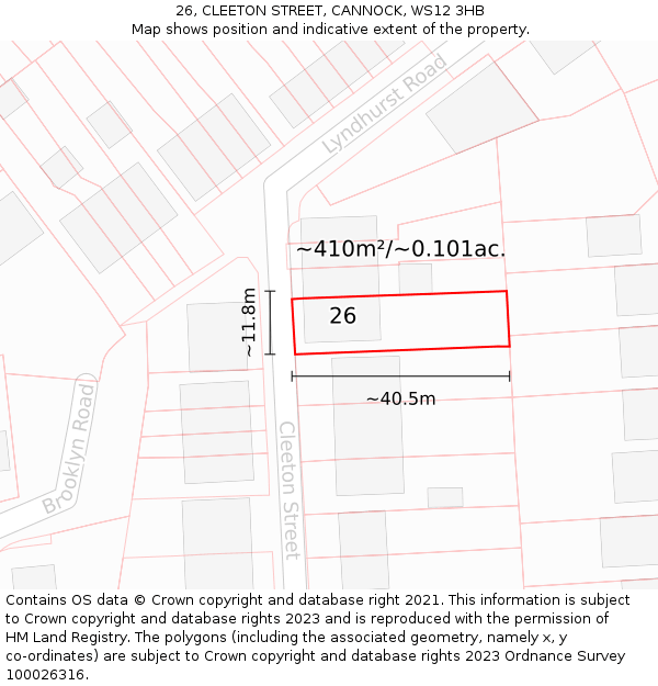 26, CLEETON STREET, CANNOCK, WS12 3HB: Plot and title map