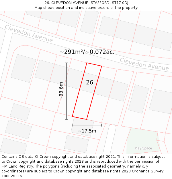 26, CLEVEDON AVENUE, STAFFORD, ST17 0DJ: Plot and title map