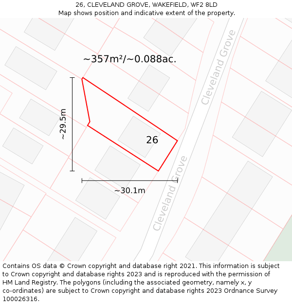 26, CLEVELAND GROVE, WAKEFIELD, WF2 8LD: Plot and title map