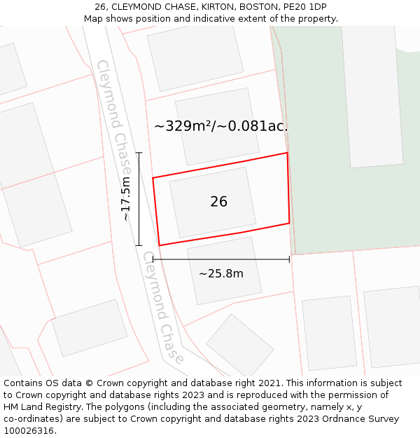 26, CLEYMOND CHASE, KIRTON, BOSTON, PE20 1DP: Plot and title map