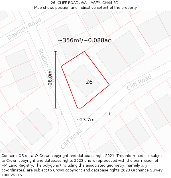 26, CLIFF ROAD, WALLASEY, CH44 3DL: Plot and title map