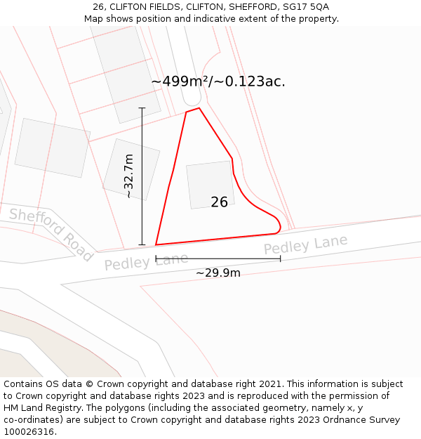 26, CLIFTON FIELDS, CLIFTON, SHEFFORD, SG17 5QA: Plot and title map