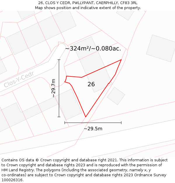 26, CLOS Y CEDR, PWLLYPANT, CAERPHILLY, CF83 3RL: Plot and title map