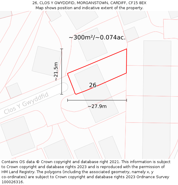 26, CLOS Y GWYDDFID, MORGANSTOWN, CARDIFF, CF15 8EX: Plot and title map