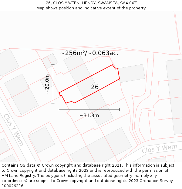 26, CLOS Y WERN, HENDY, SWANSEA, SA4 0XZ: Plot and title map