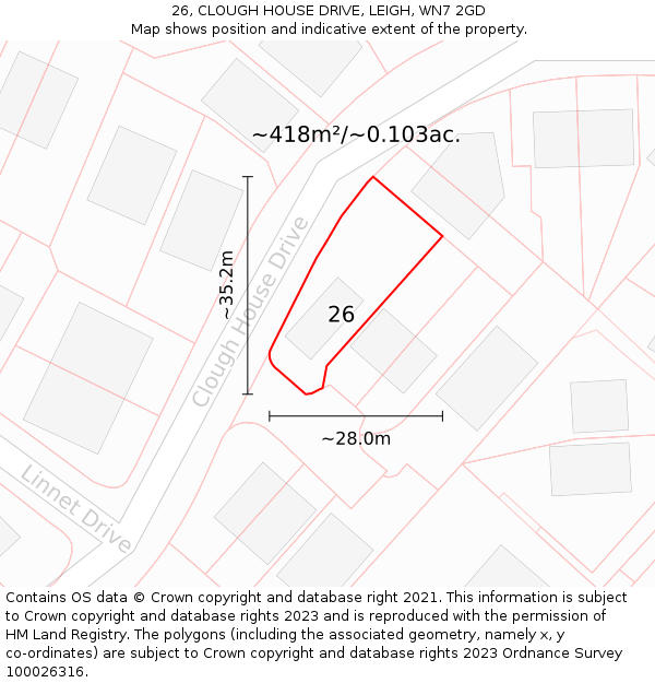 26, CLOUGH HOUSE DRIVE, LEIGH, WN7 2GD: Plot and title map