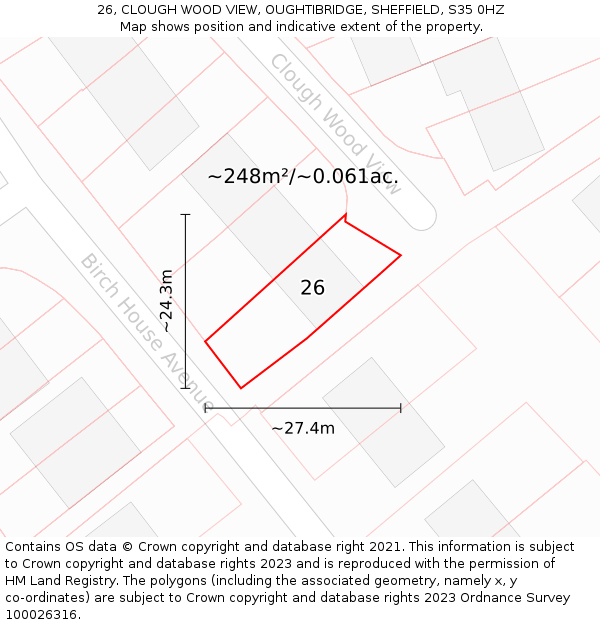 26, CLOUGH WOOD VIEW, OUGHTIBRIDGE, SHEFFIELD, S35 0HZ: Plot and title map