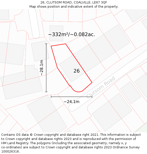 26, CLUTSOM ROAD, COALVILLE, LE67 3QF: Plot and title map