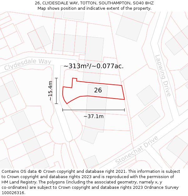 26, CLYDESDALE WAY, TOTTON, SOUTHAMPTON, SO40 8HZ: Plot and title map