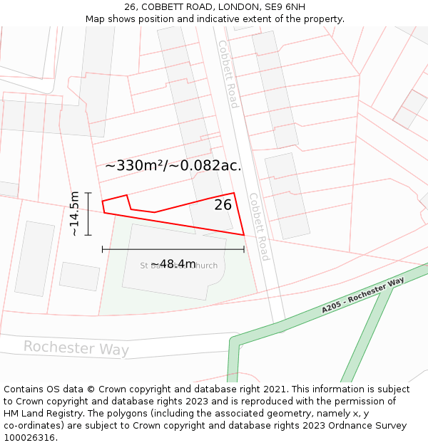 26, COBBETT ROAD, LONDON, SE9 6NH: Plot and title map