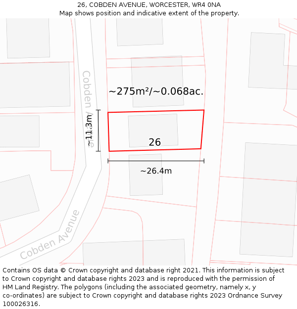 26, COBDEN AVENUE, WORCESTER, WR4 0NA: Plot and title map