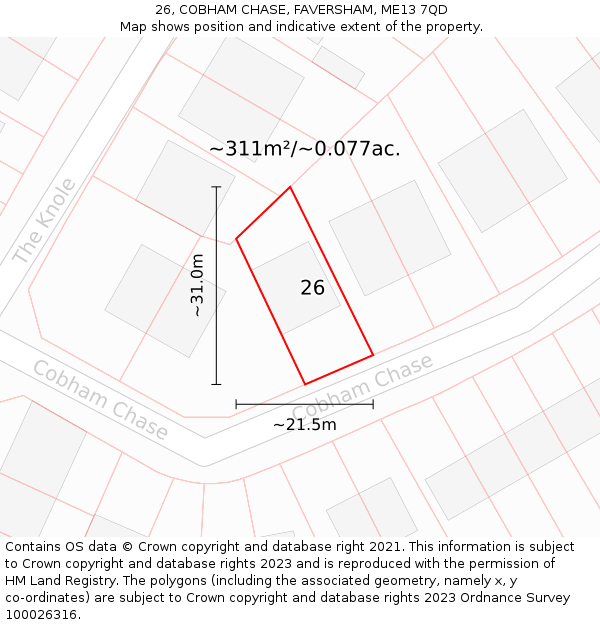 26, COBHAM CHASE, FAVERSHAM, ME13 7QD: Plot and title map