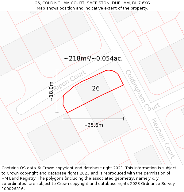 26, COLDINGHAM COURT, SACRISTON, DURHAM, DH7 6XG: Plot and title map