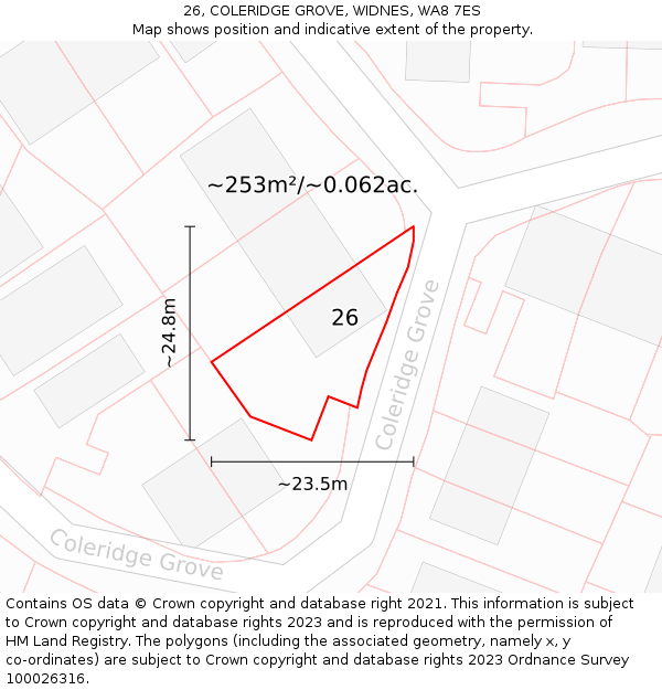 26, COLERIDGE GROVE, WIDNES, WA8 7ES: Plot and title map