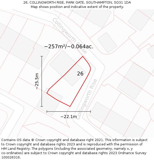 26, COLLINGWORTH RISE, PARK GATE, SOUTHAMPTON, SO31 1DA: Plot and title map