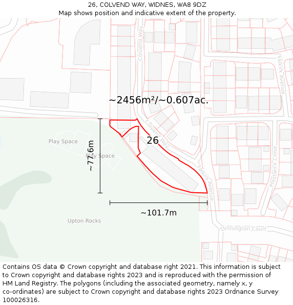 26, COLVEND WAY, WIDNES, WA8 9DZ: Plot and title map