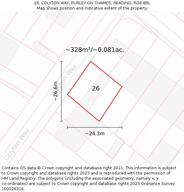 26, COLYTON WAY, PURLEY ON THAMES, READING, RG8 8BL: Plot and title map