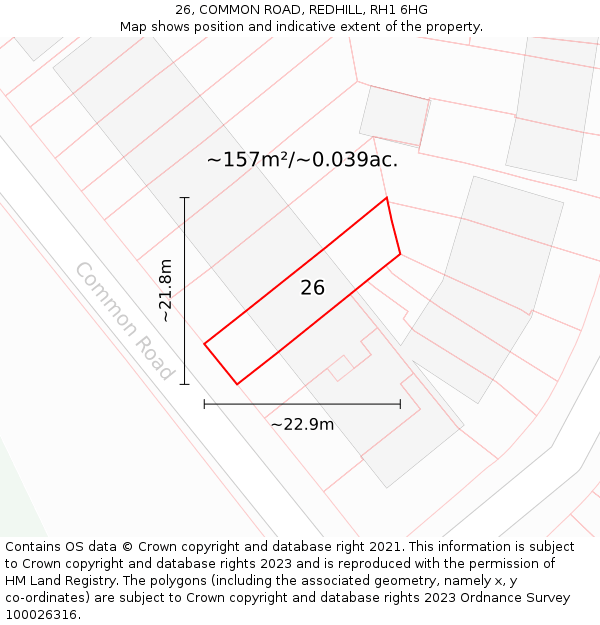 26, COMMON ROAD, REDHILL, RH1 6HG: Plot and title map