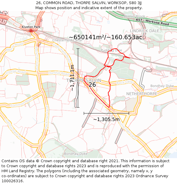 26, COMMON ROAD, THORPE SALVIN, WORKSOP, S80 3JJ: Plot and title map