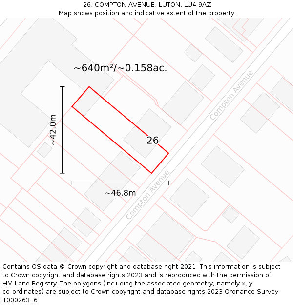 26, COMPTON AVENUE, LUTON, LU4 9AZ: Plot and title map