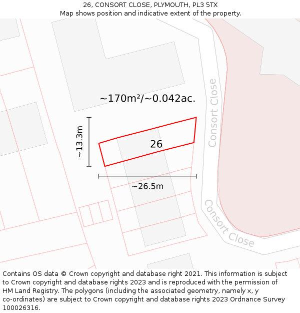 26, CONSORT CLOSE, PLYMOUTH, PL3 5TX: Plot and title map