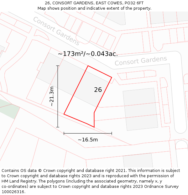 26, CONSORT GARDENS, EAST COWES, PO32 6FT: Plot and title map