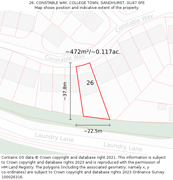 26, CONSTABLE WAY, COLLEGE TOWN, SANDHURST, GU47 0FE: Plot and title map