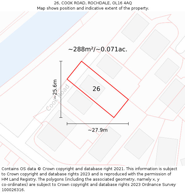 26, COOK ROAD, ROCHDALE, OL16 4AQ: Plot and title map