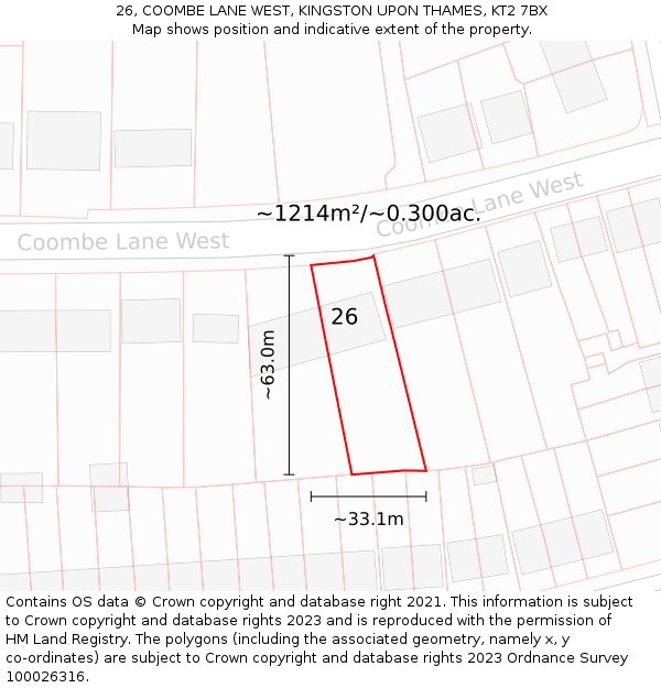 26, COOMBE LANE WEST, KINGSTON UPON THAMES, KT2 7BX: Plot and title map