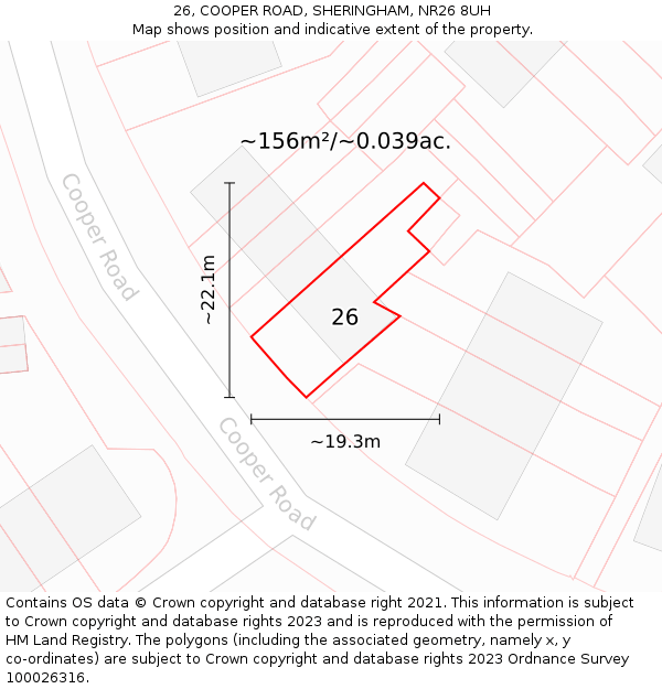 26, COOPER ROAD, SHERINGHAM, NR26 8UH: Plot and title map