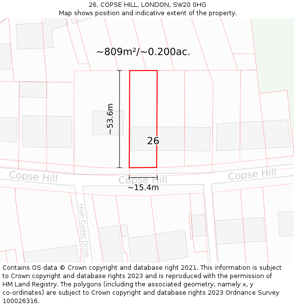 26, COPSE HILL, LONDON, SW20 0HG: Plot and title map