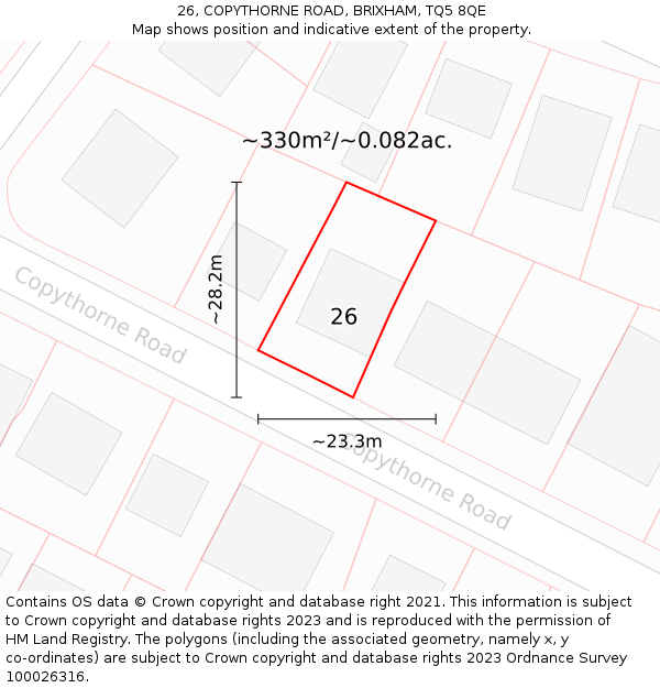 26, COPYTHORNE ROAD, BRIXHAM, TQ5 8QE: Plot and title map