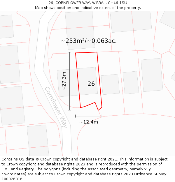 26, CORNFLOWER WAY, WIRRAL, CH46 1SU: Plot and title map