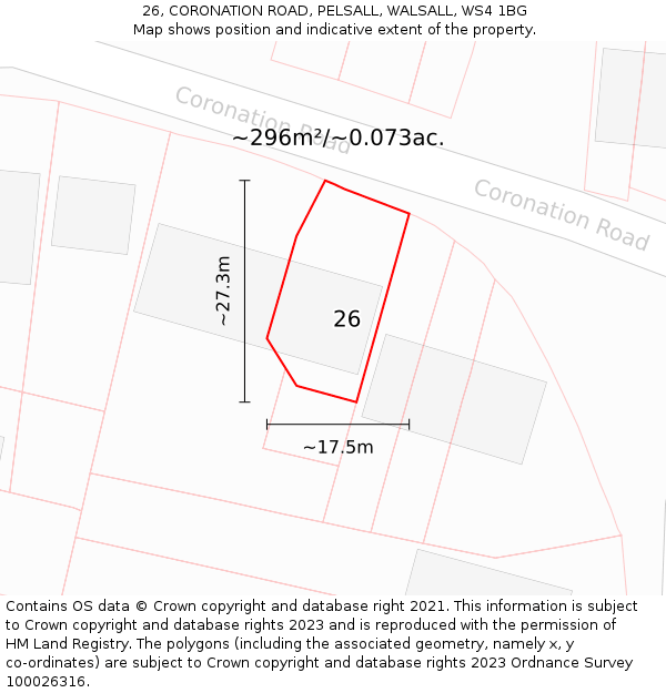 26, CORONATION ROAD, PELSALL, WALSALL, WS4 1BG: Plot and title map