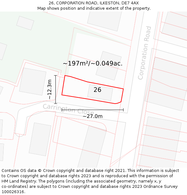 26, CORPORATION ROAD, ILKESTON, DE7 4AX: Plot and title map