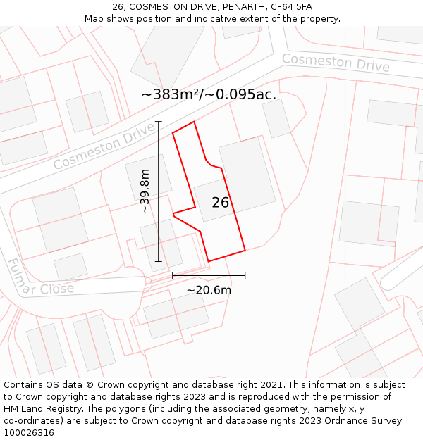 26, COSMESTON DRIVE, PENARTH, CF64 5FA: Plot and title map