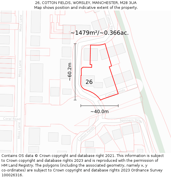 26, COTTON FIELDS, WORSLEY, MANCHESTER, M28 3UA: Plot and title map