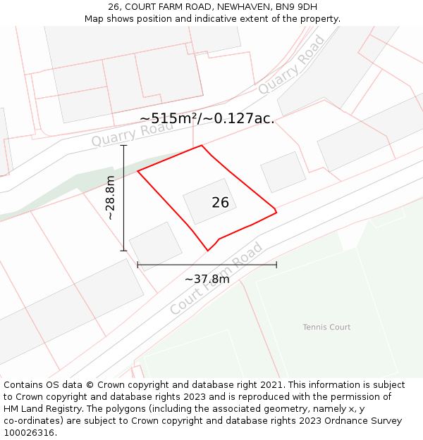 26, COURT FARM ROAD, NEWHAVEN, BN9 9DH: Plot and title map