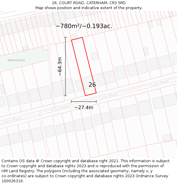 26, COURT ROAD, CATERHAM, CR3 5RD: Plot and title map