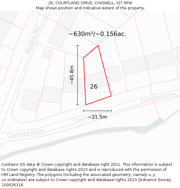 26, COURTLAND DRIVE, CHIGWELL, IG7 6PW: Plot and title map