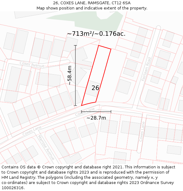 26, COXES LANE, RAMSGATE, CT12 6SA: Plot and title map