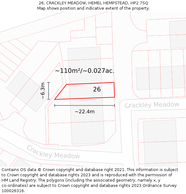 26, CRACKLEY MEADOW, HEMEL HEMPSTEAD, HP2 7SQ: Plot and title map