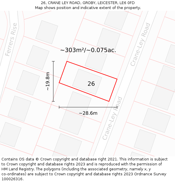 26, CRANE LEY ROAD, GROBY, LEICESTER, LE6 0FD: Plot and title map