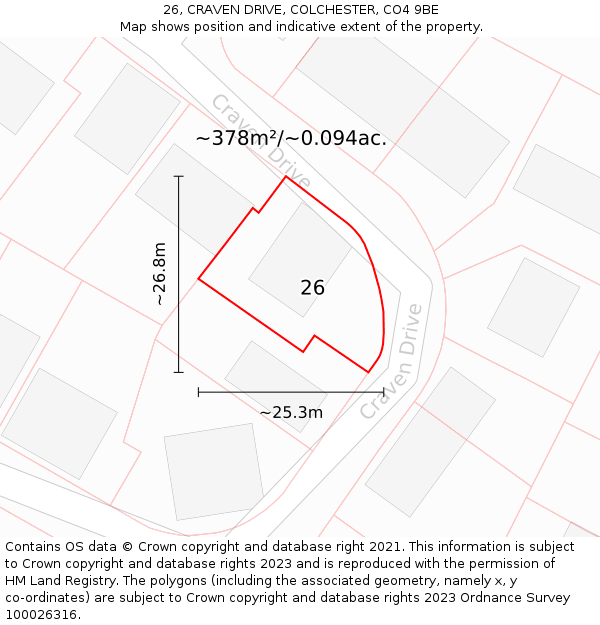 26, CRAVEN DRIVE, COLCHESTER, CO4 9BE: Plot and title map